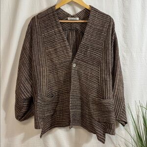 Yasuko Kurisaka vtg knit contrast sleeve cardigan